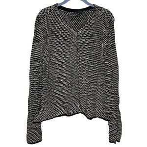Eileen Fisher cardigan sweater organic linen cotton birdseye knit large black